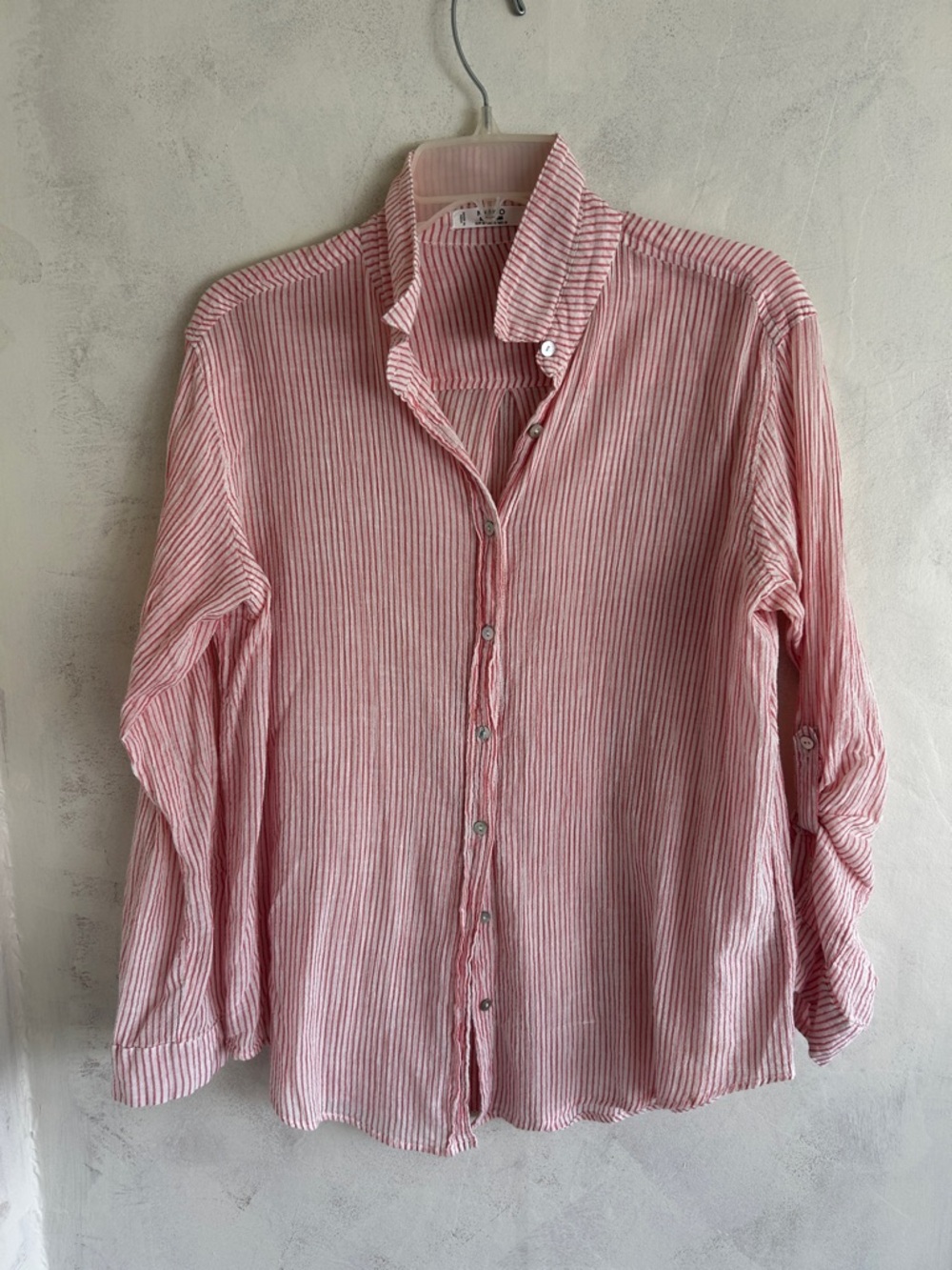 Mango Pink and White Striped Button-Up Blouse